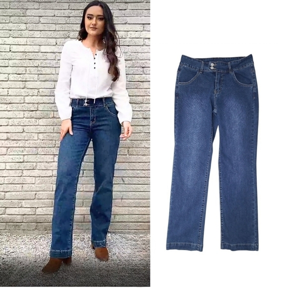 Flamingo Vintage Oblique Button Mid Waist Straight Leg Jeans Size Small - Picture 16 of 16